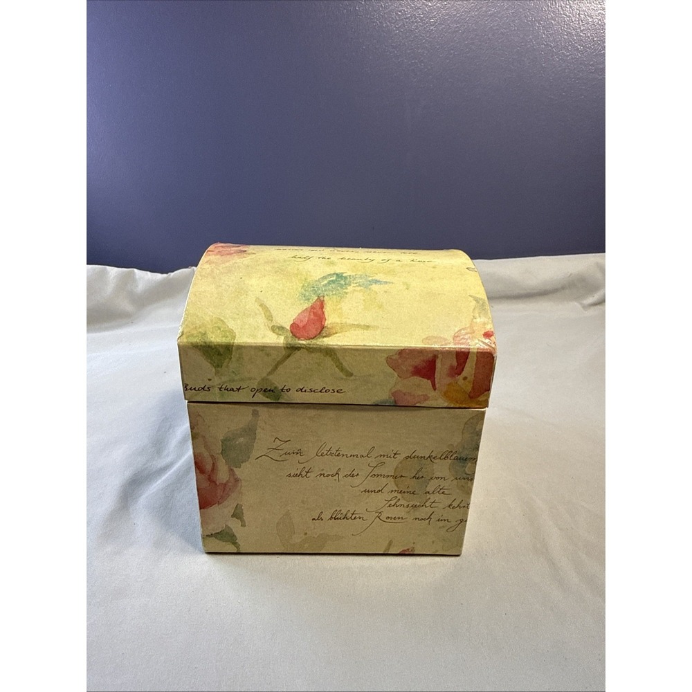 Vintage 1994 Harbert Industries Decoupage Planter Box Cachepot, Floral Script